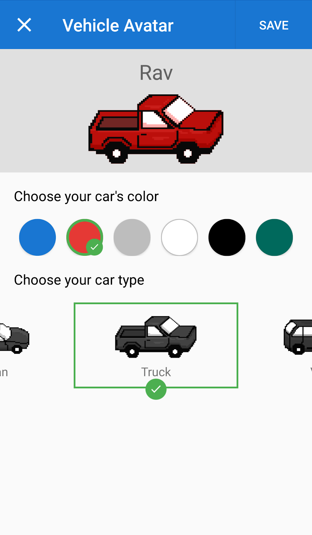 Final designs — vehicle avatar screen 1