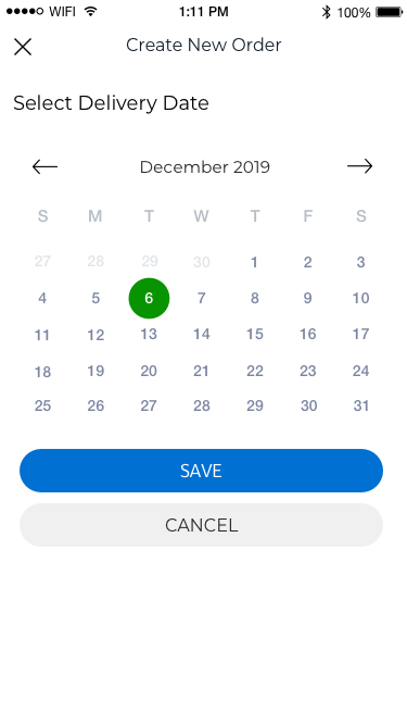 Context menu — create new order