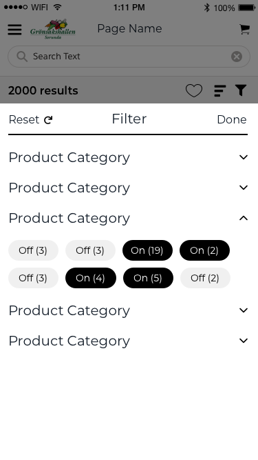 Filter menu