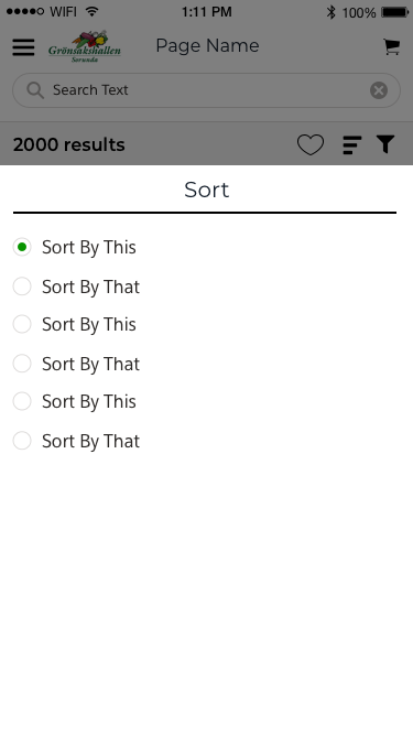 Sort menu