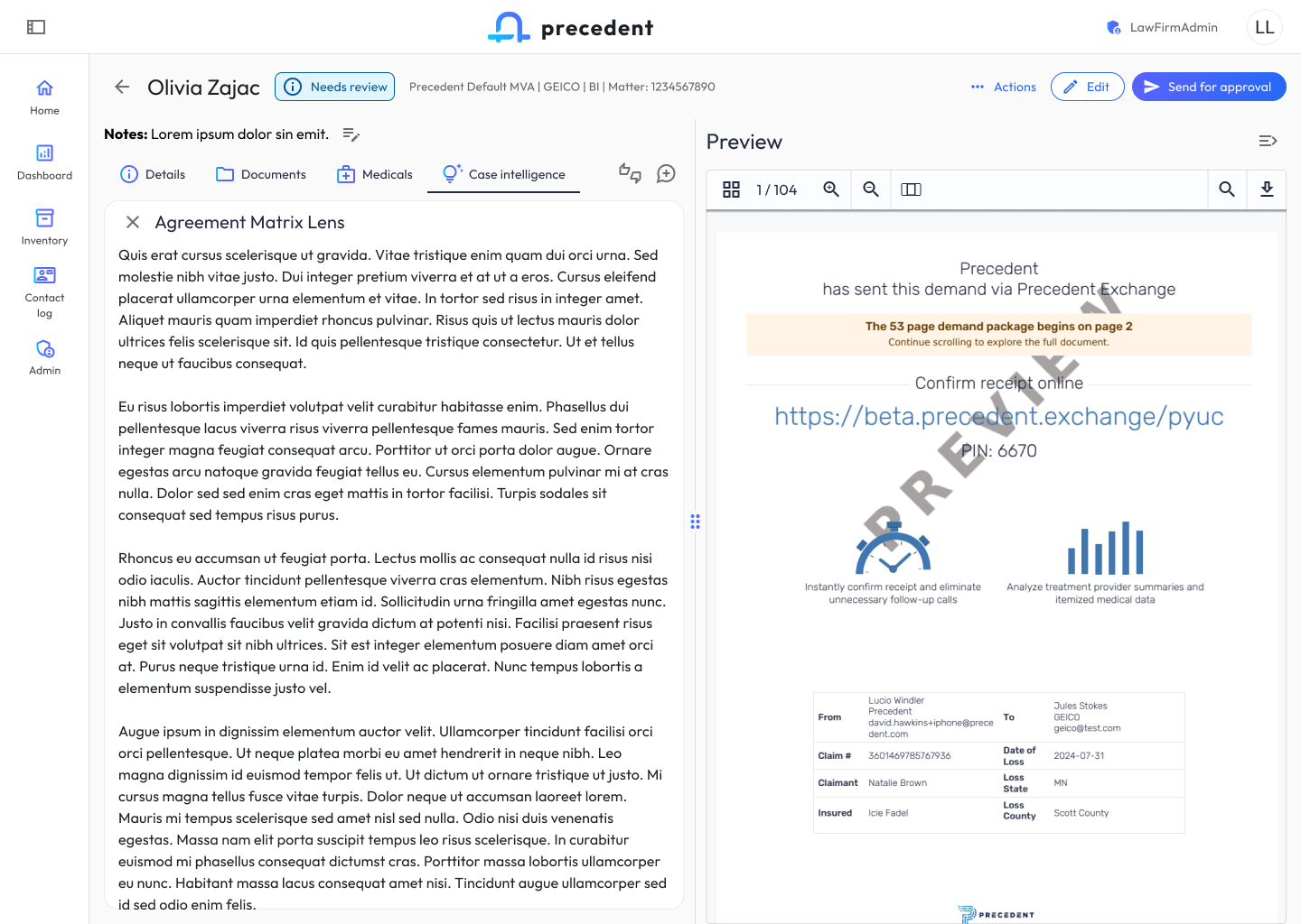 Medicals review with split-pane document preview