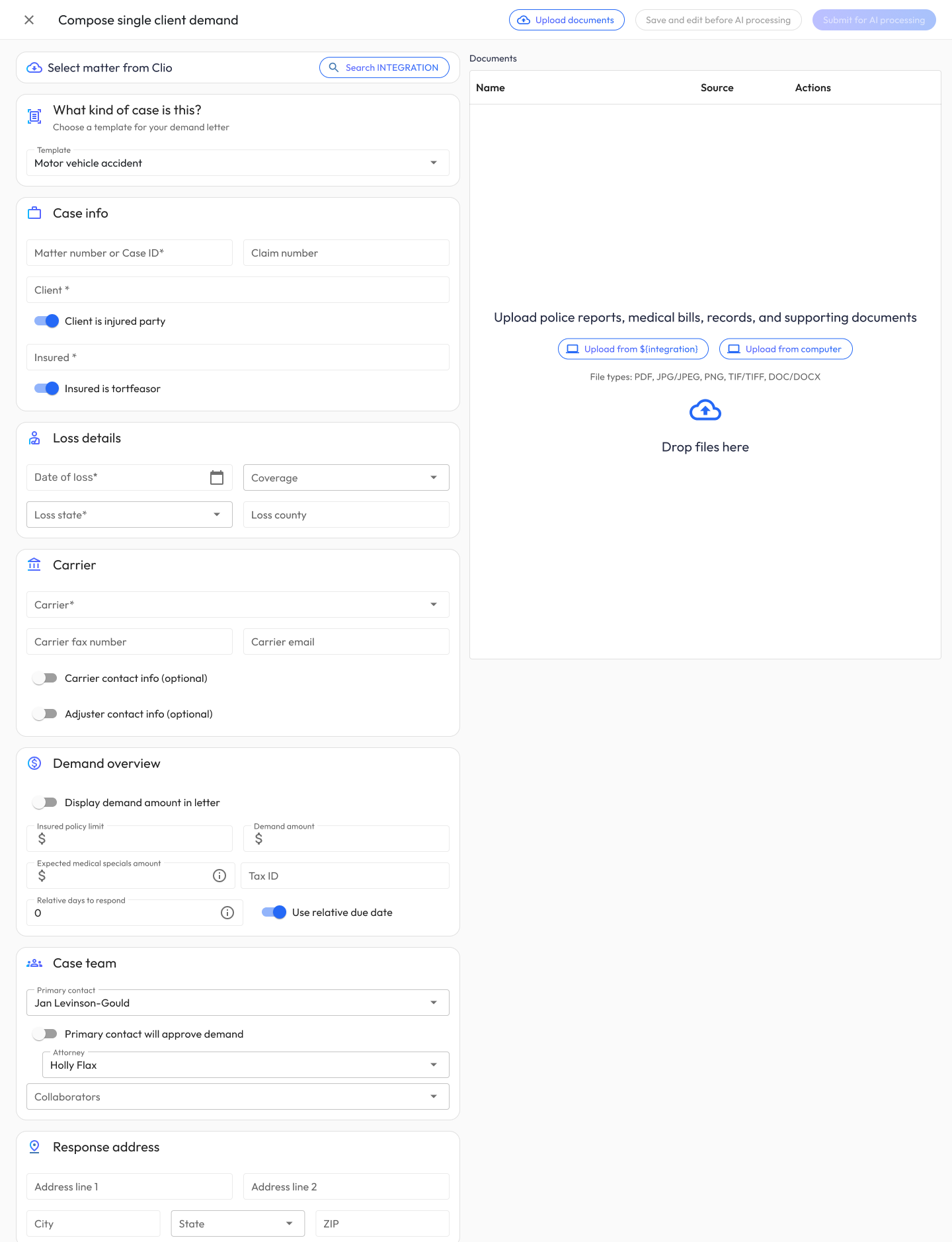 Compose Single Client Demand form
