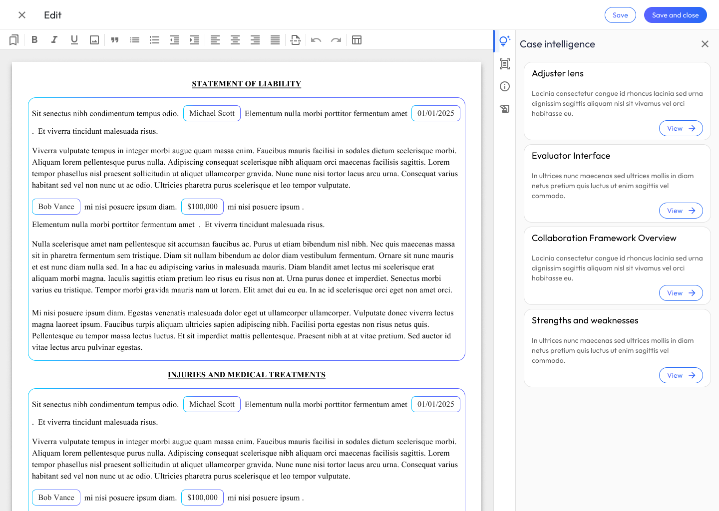 Demand drafting editor — narrative generation, screen 1