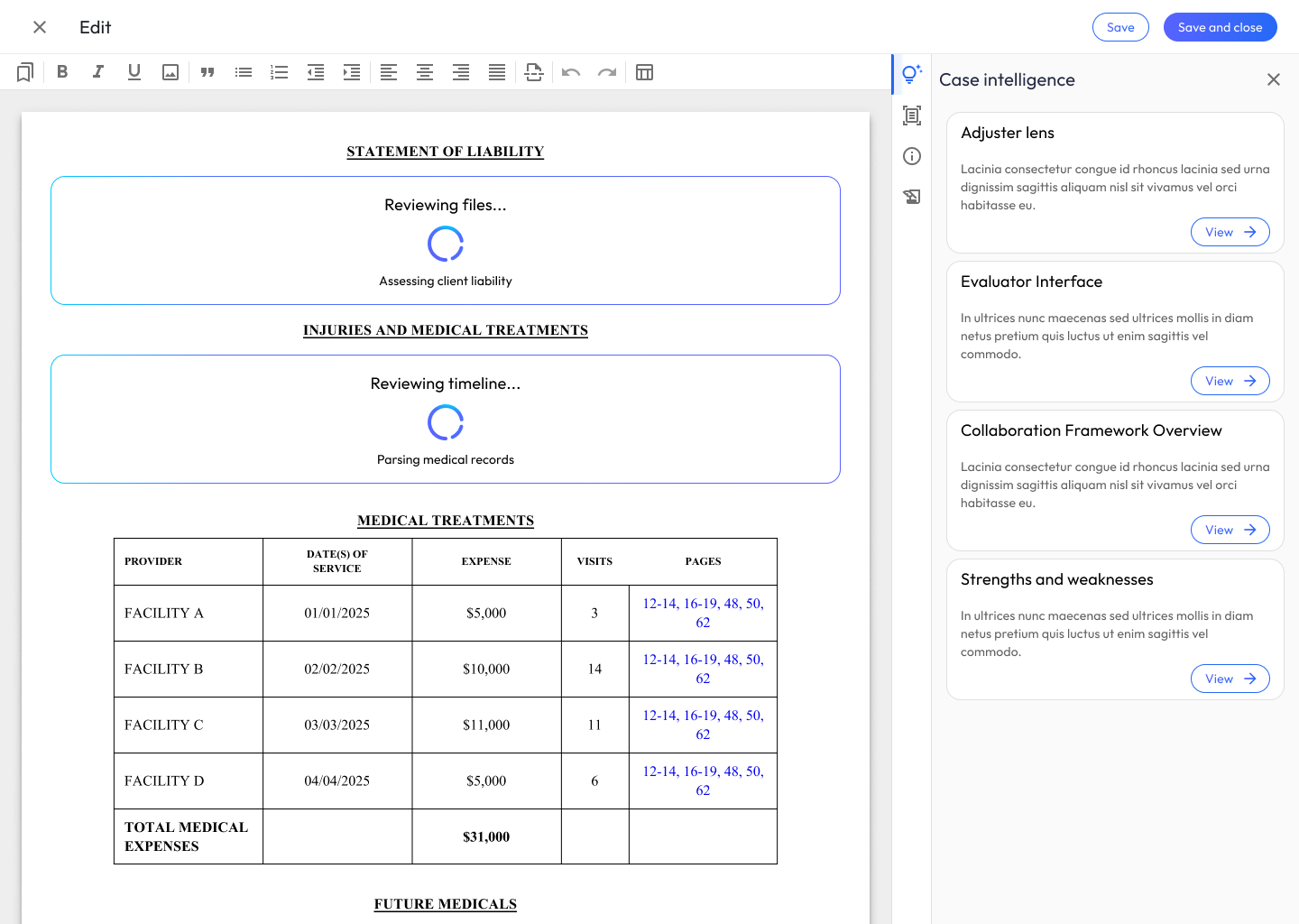 Demand drafting editor — narrative generation, screen 2