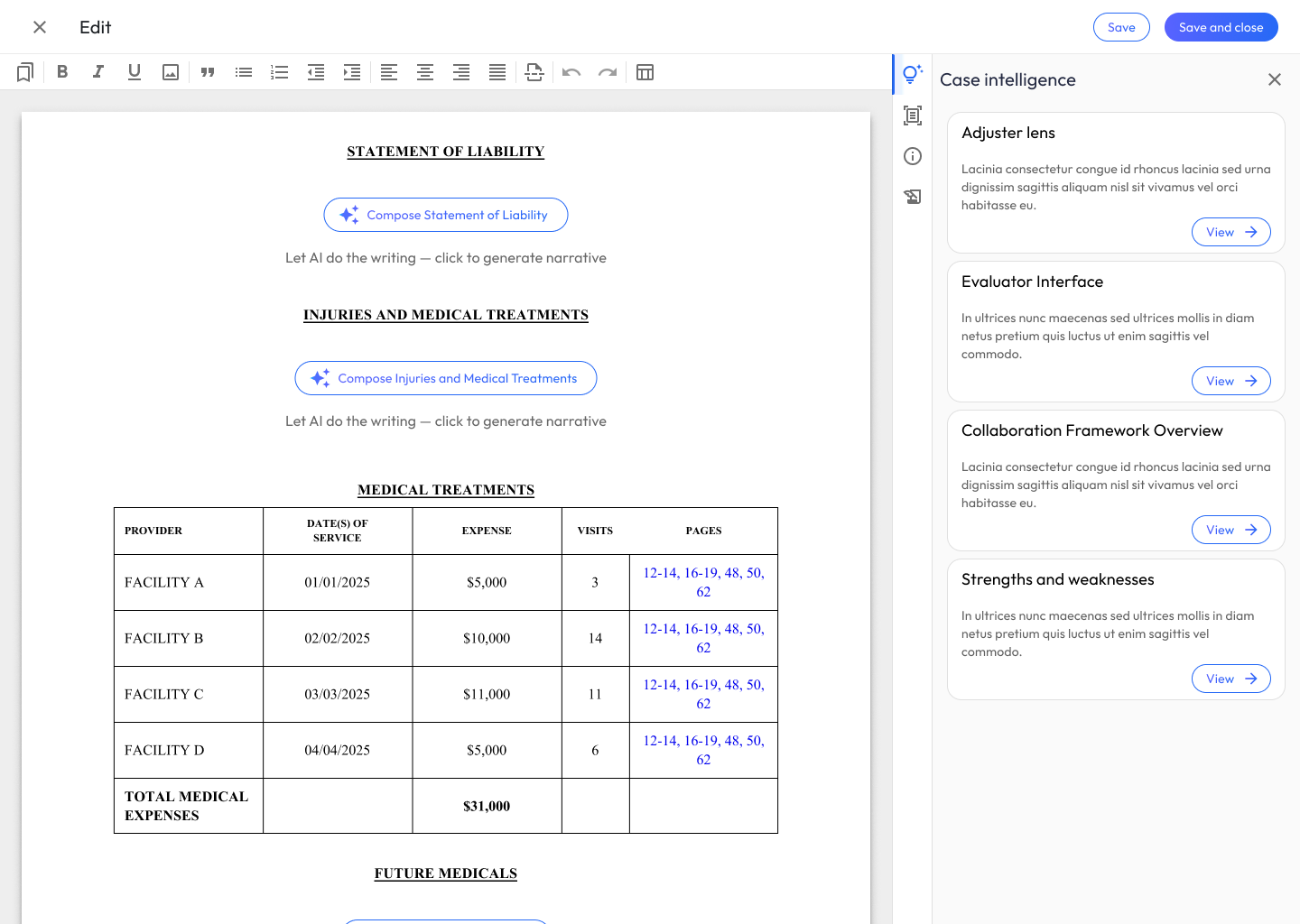 Demand drafting editor — narrative generation, screen 3