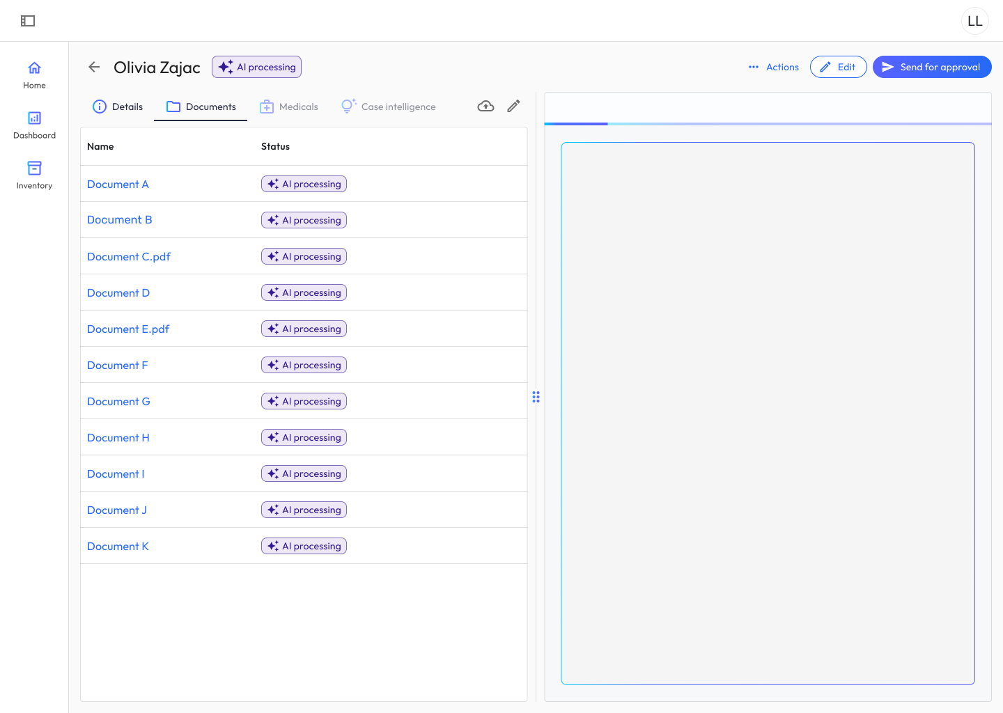 Digital medicals page with extracted treatment data