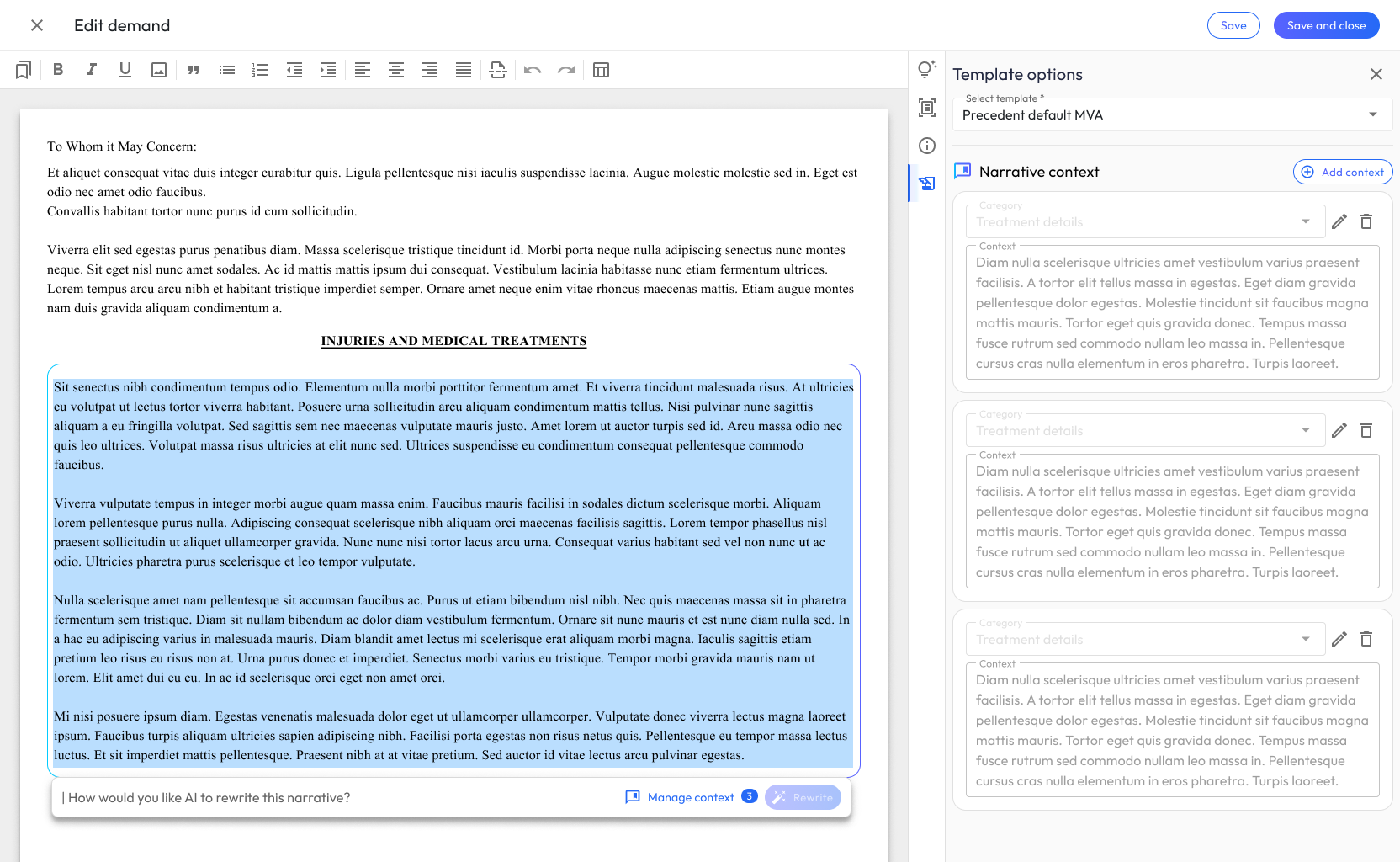 Narrative context management — screen 2