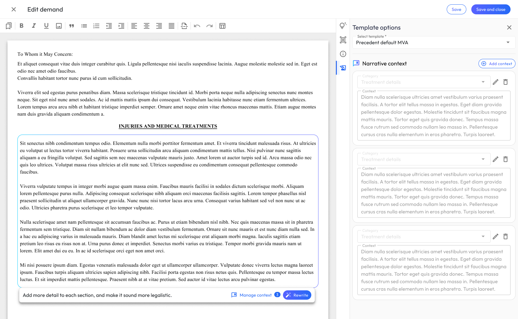 Narrative context management — screen 3