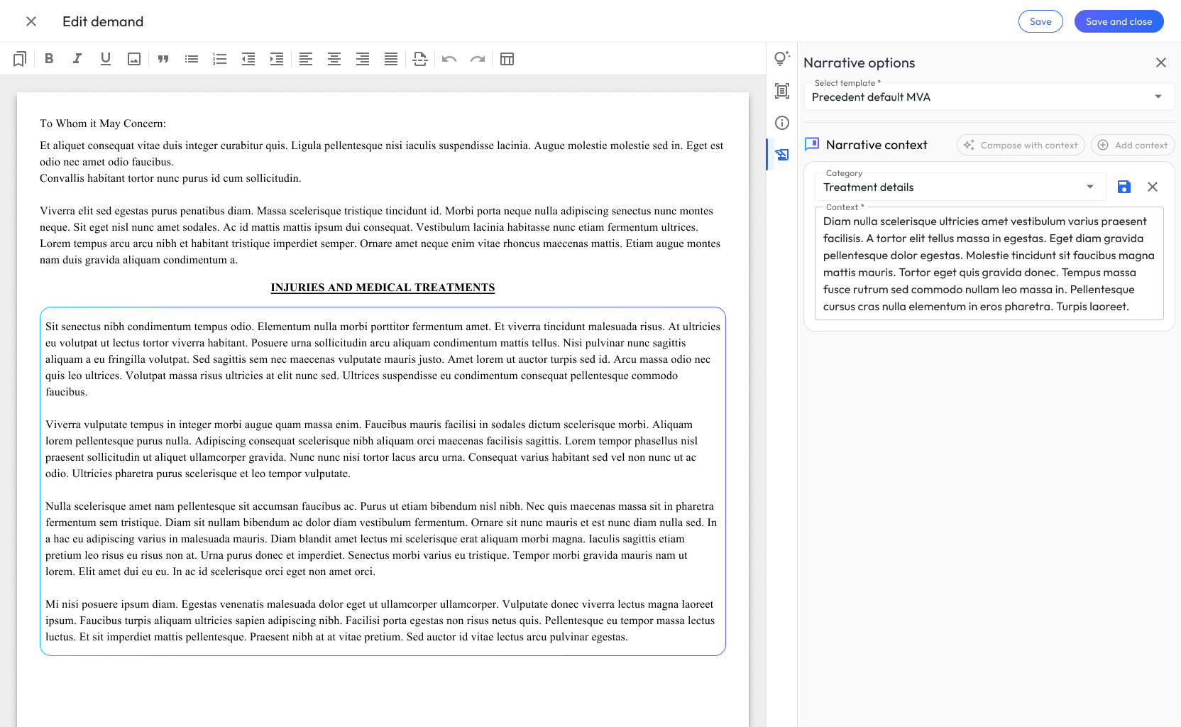 Narrative context management — screen 1