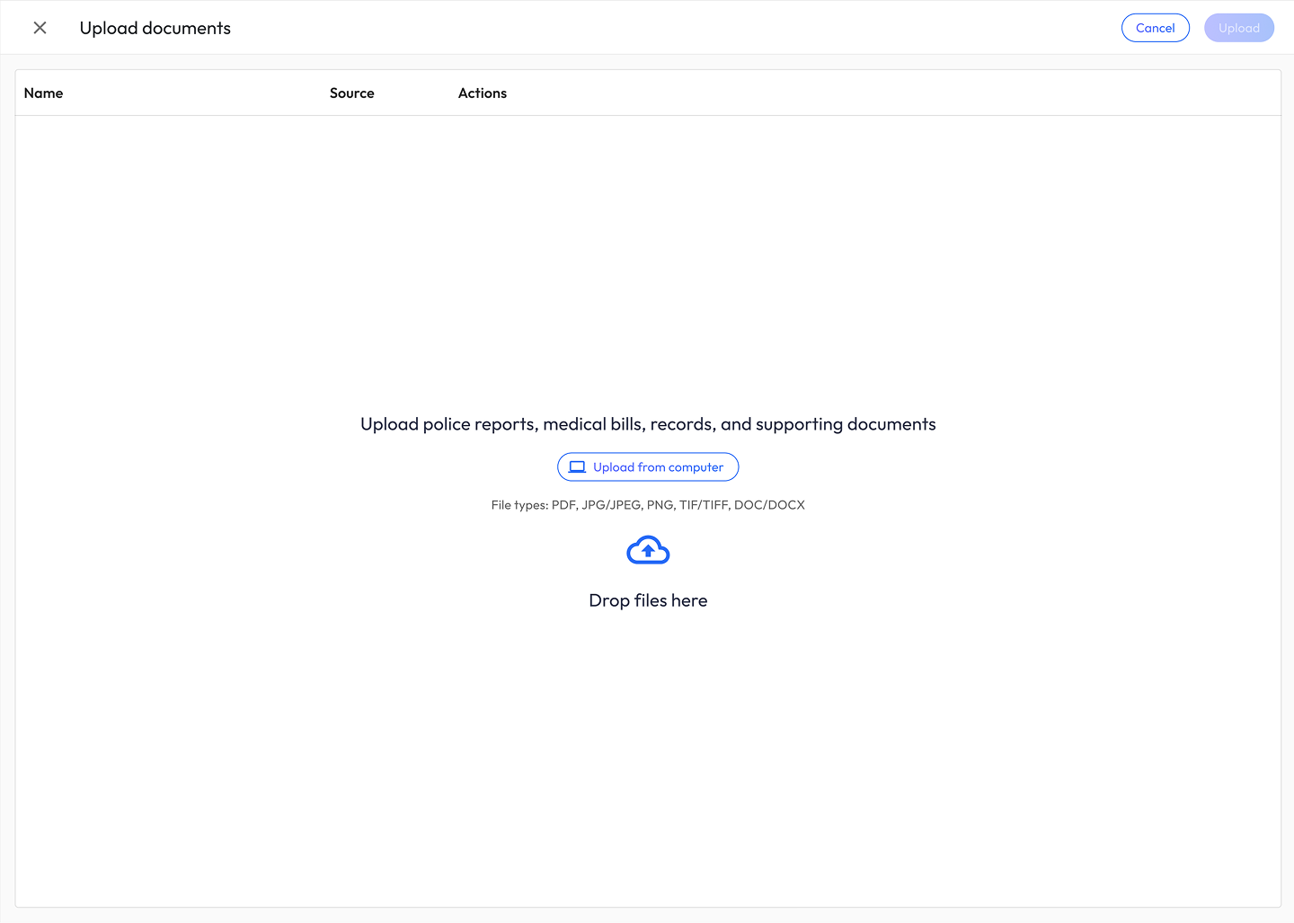 Document upload and processing view