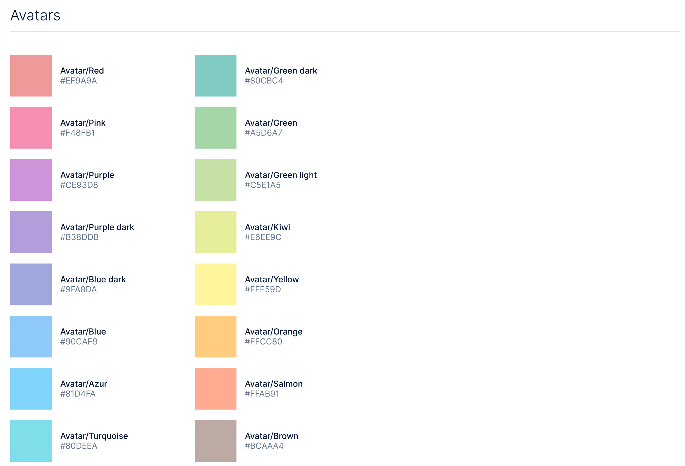 Foundational styles — avatar color palette