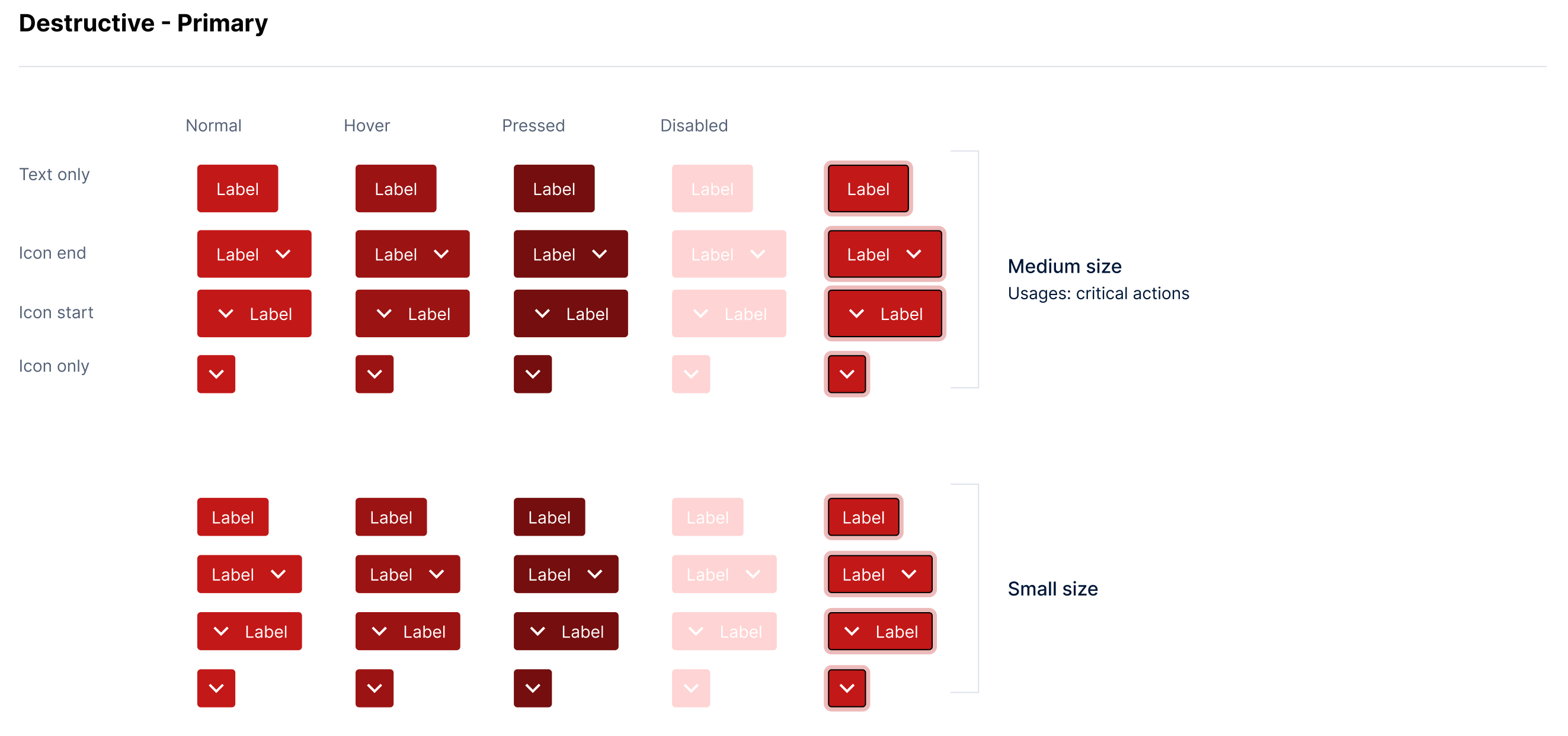 Foundational styles — destructive primary button states