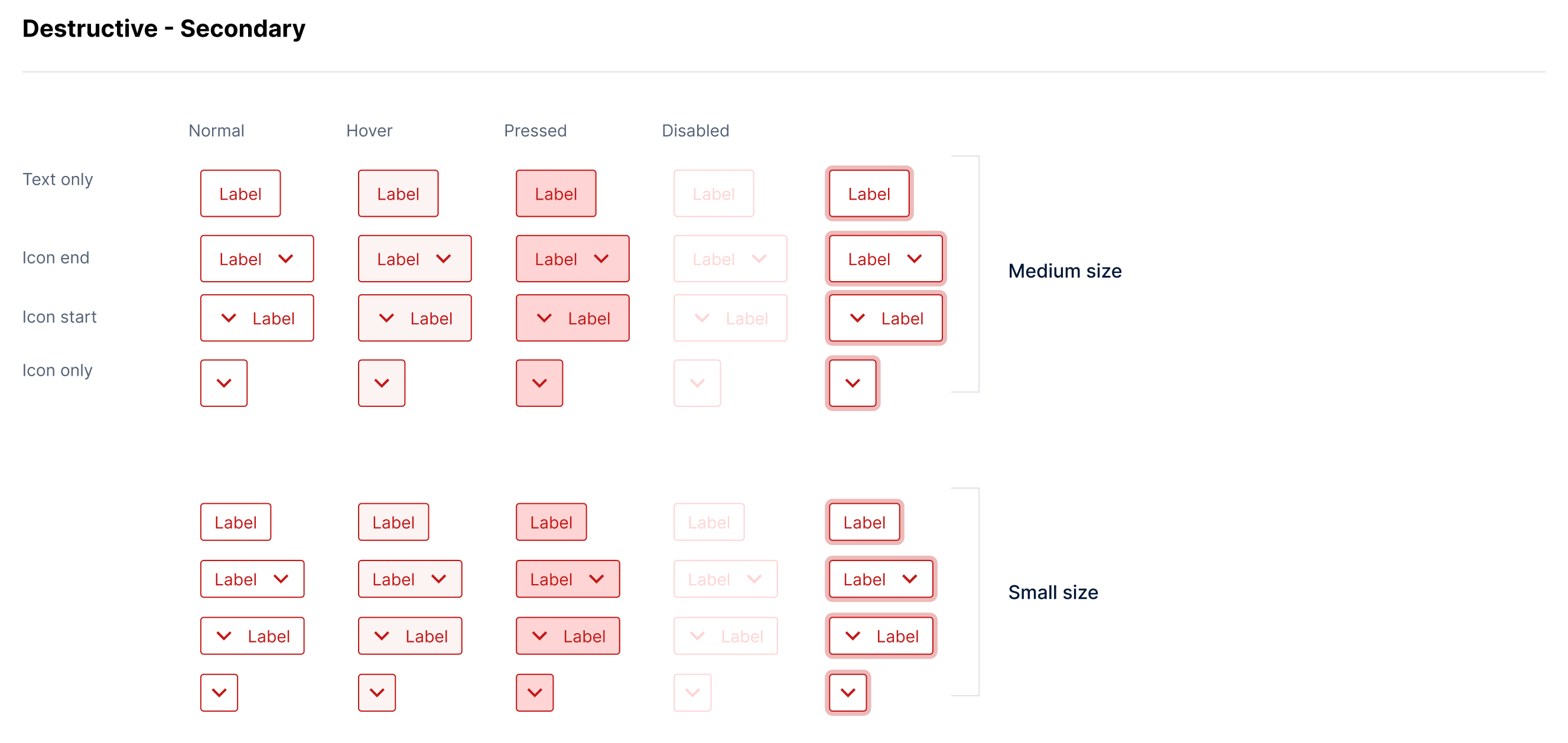 Foundational styles — destructive secondary button states