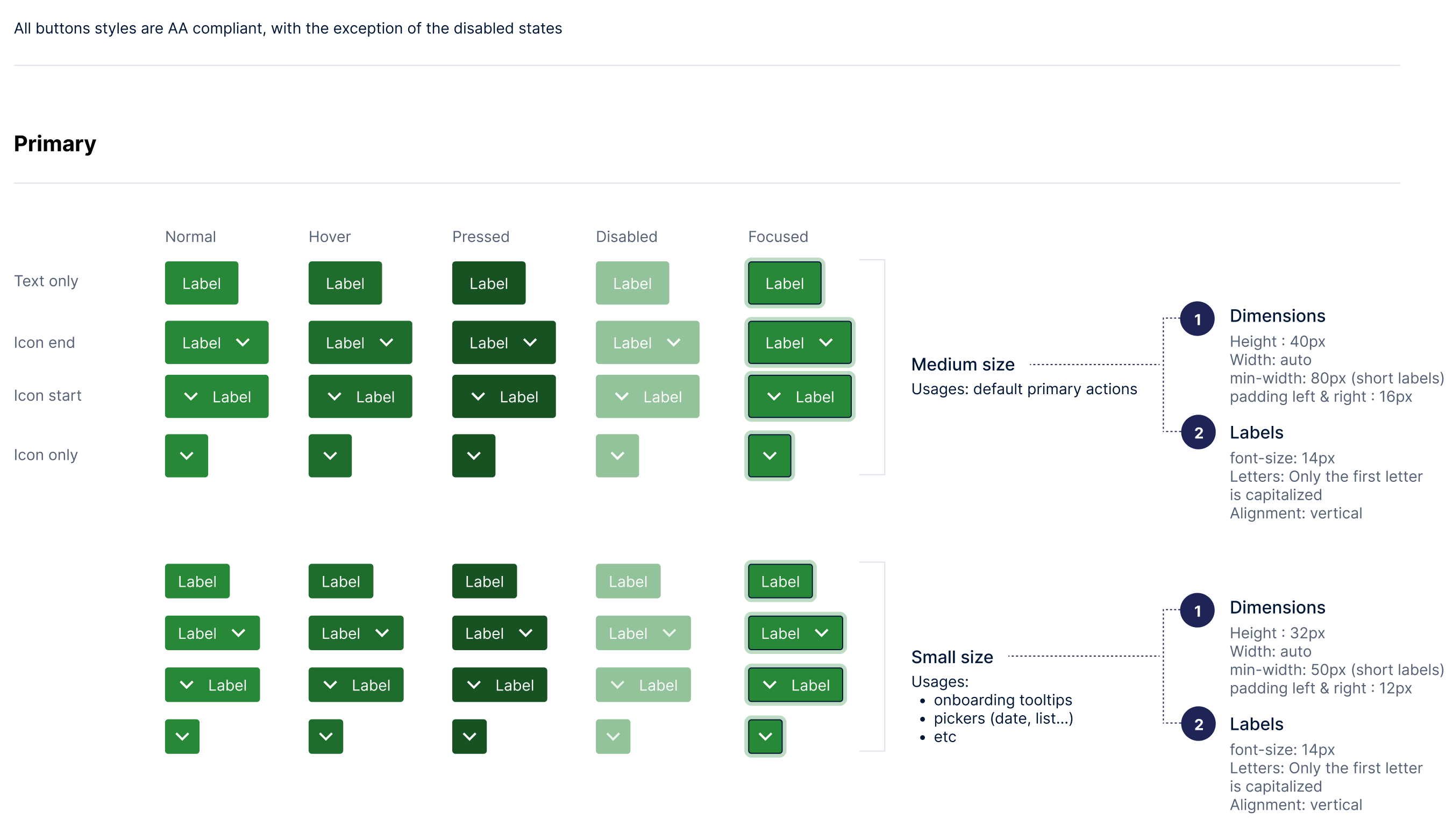 Foundational styles — primary button states and sizes