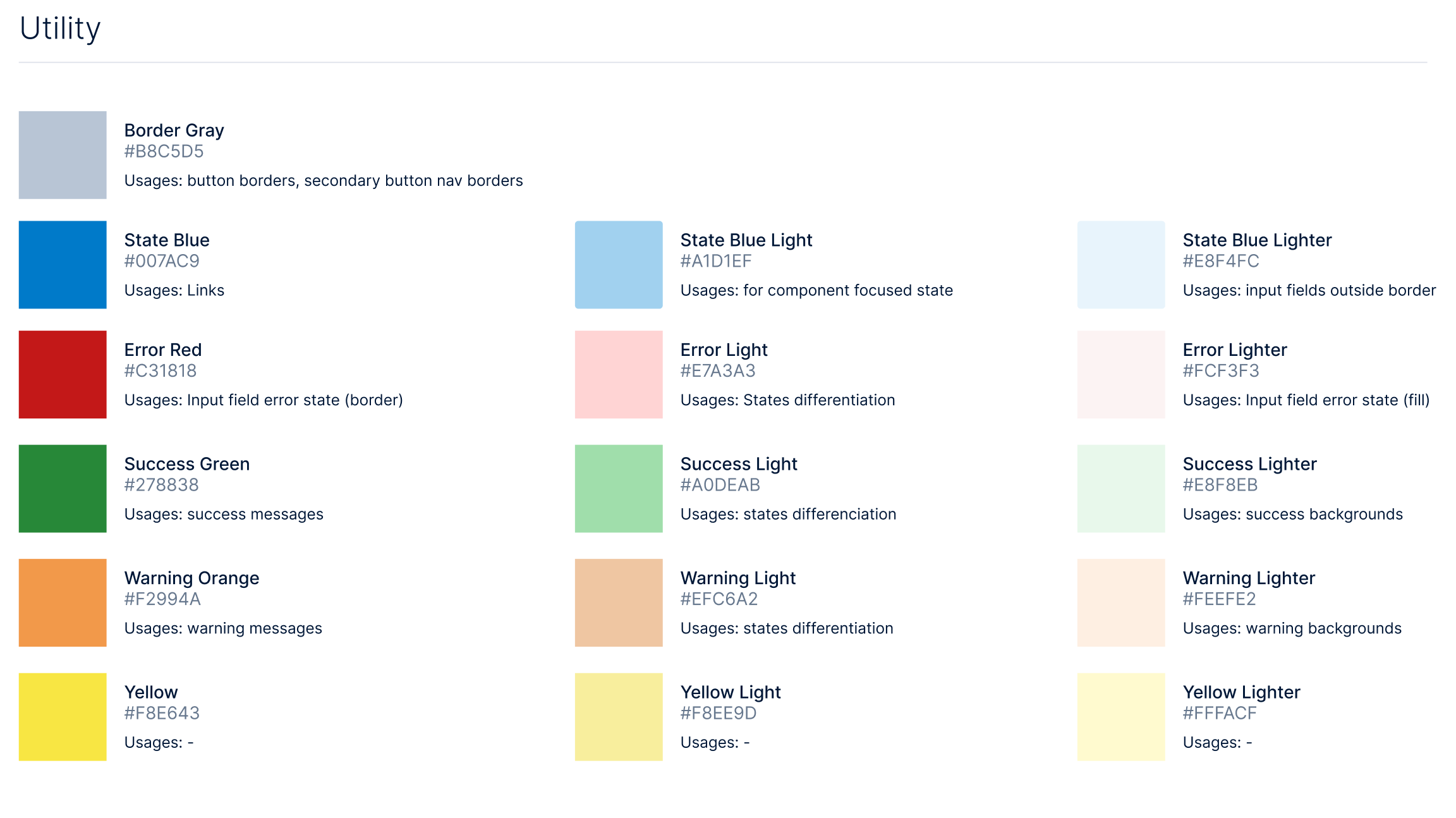 Foundational styles — utility colors for error, success, warning, and focus states