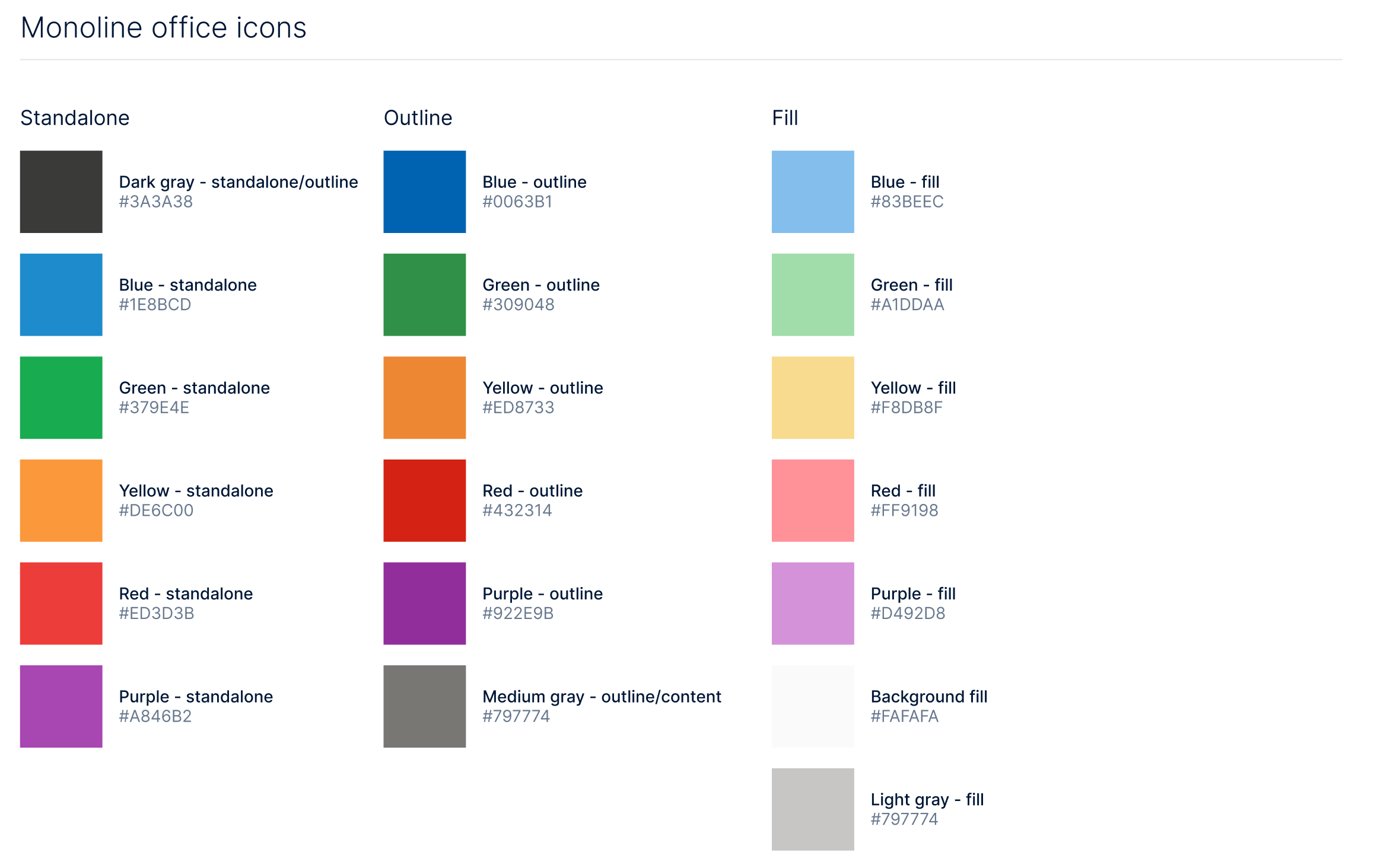 Foundational styles — monoline office icon colors