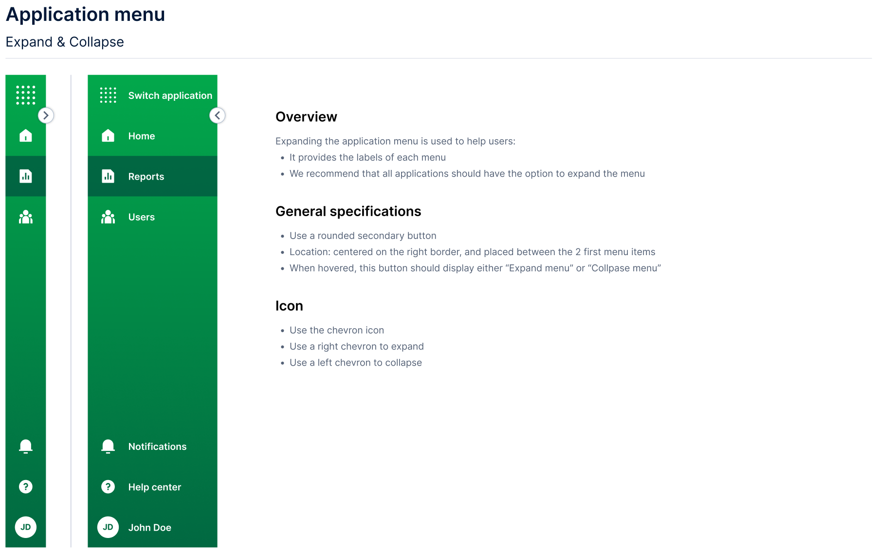 Way-finding — application menu expand and collapse behavior