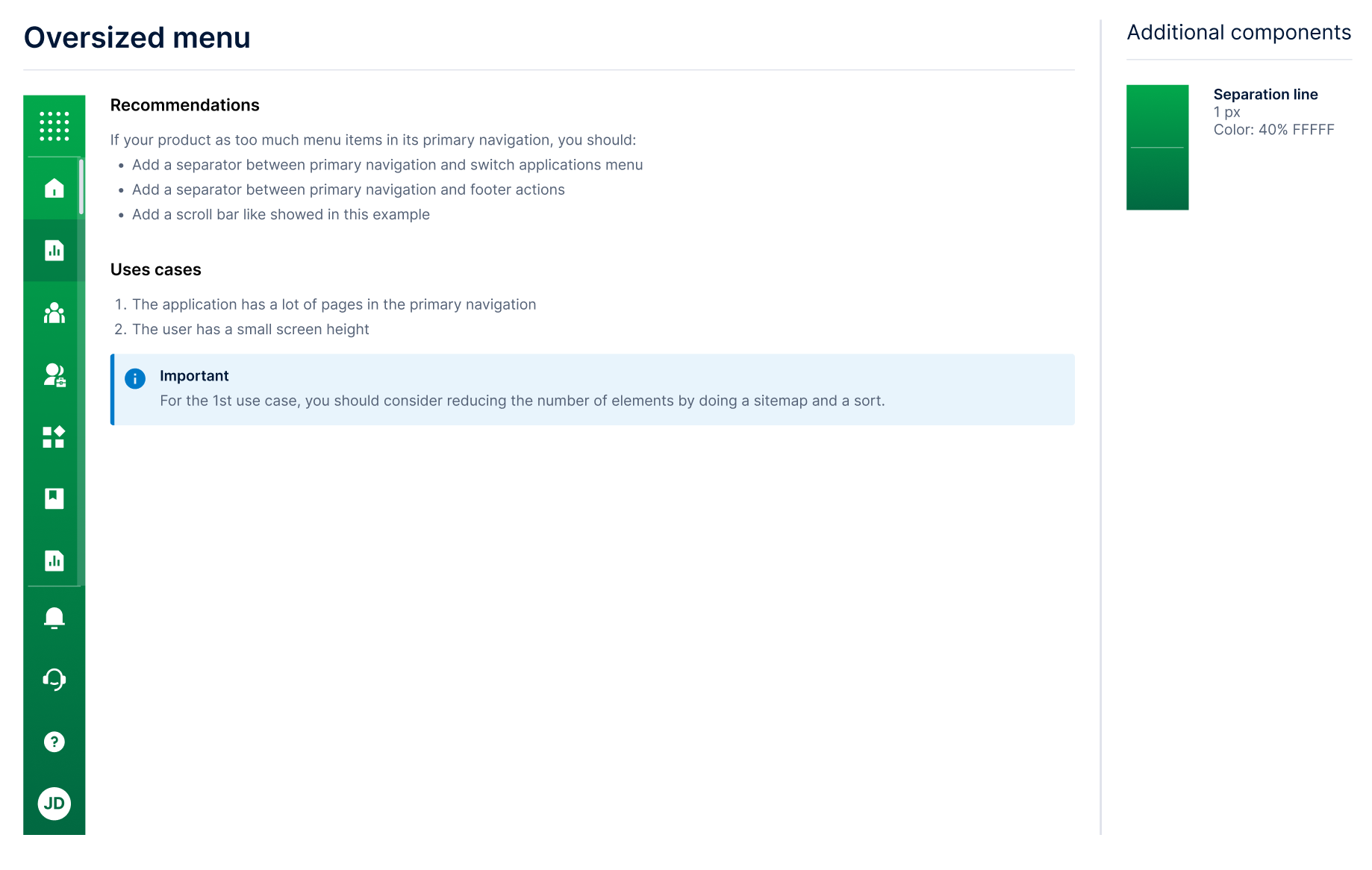 Way-finding — oversized menu recommendations for long navigation lists