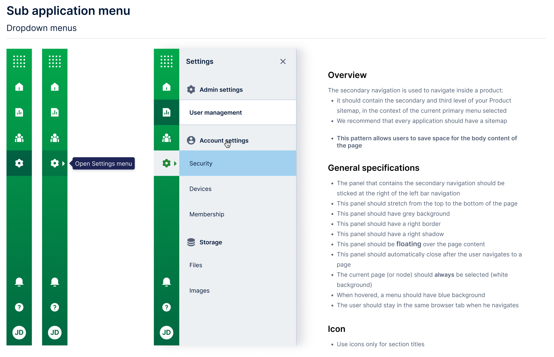 Way-finding — secondary navigation with floating dropdown menus