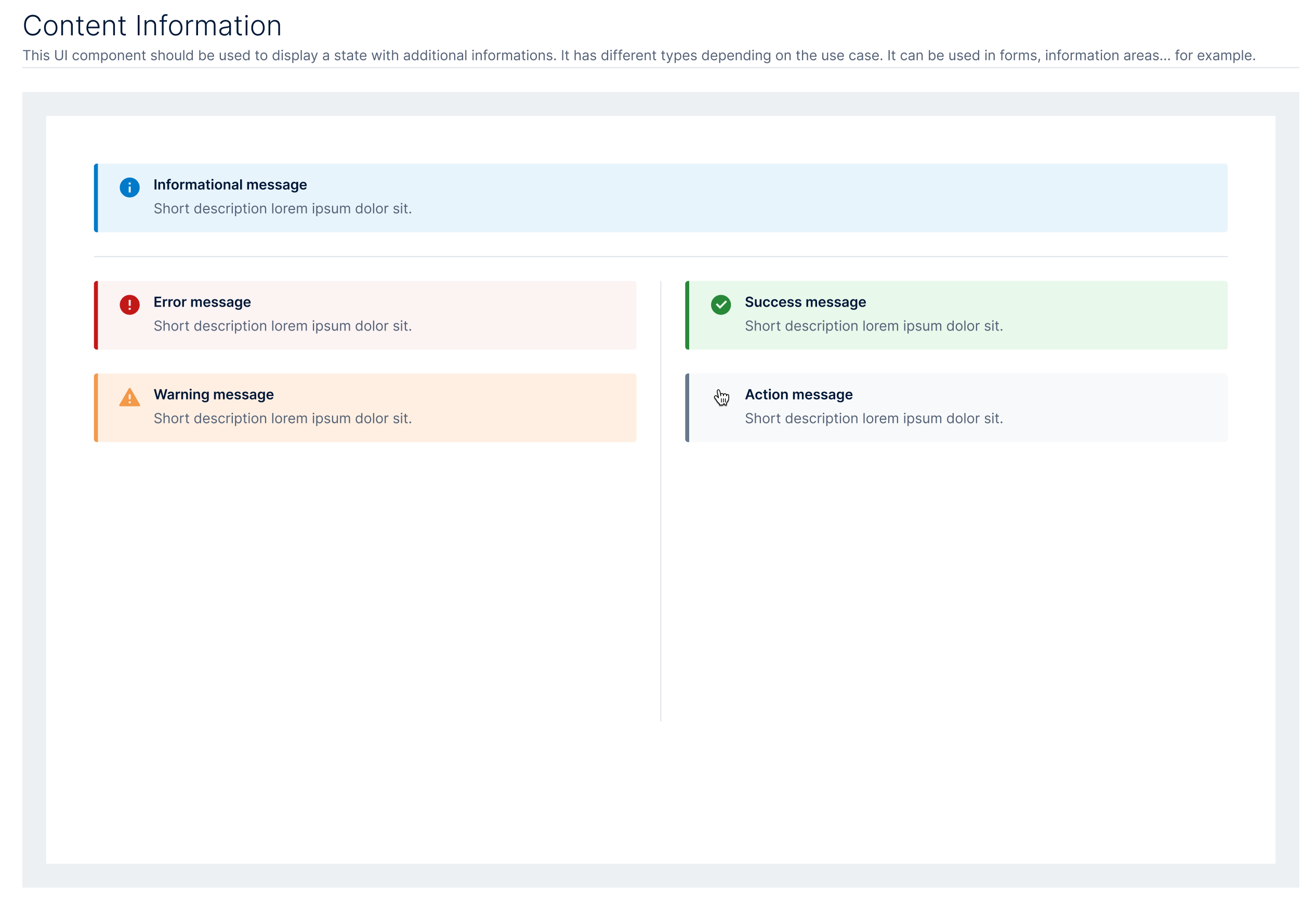 Content information — inline state messages for forms and information areas
